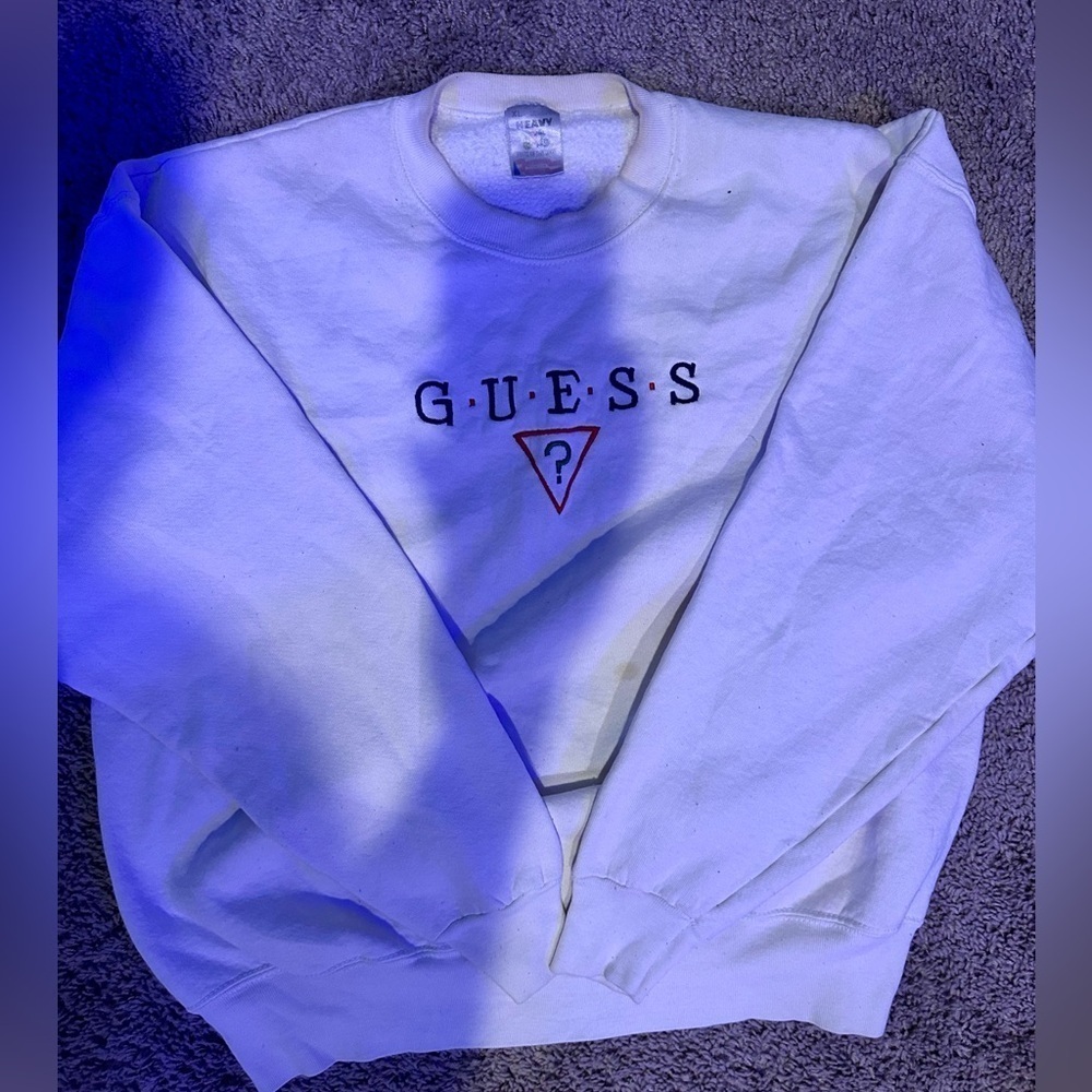 80s Guess crewneck sweatshirt in white and blue